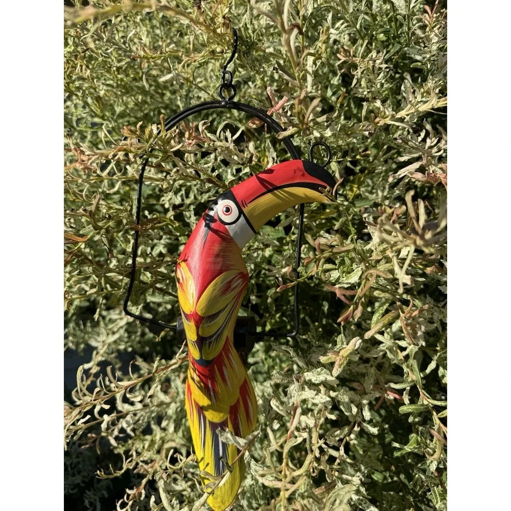 Red Toucan Yellow HANGING Talavara Jungle WOOD Tropical HAND CARVED PAINTED VTG